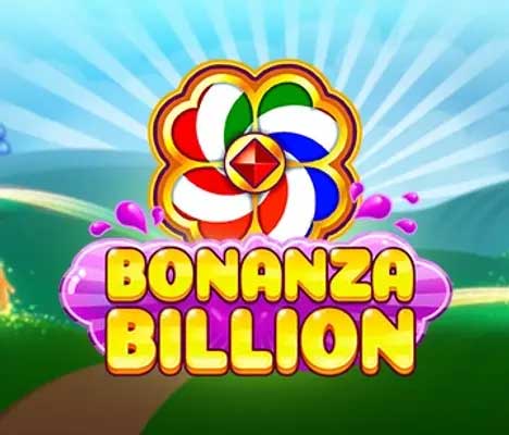 Bonanza billion : Colorful flower design with red, green, blue, and white petals above Bonanza Billion text in bold yellow letters. Radiant background evokes excitement.